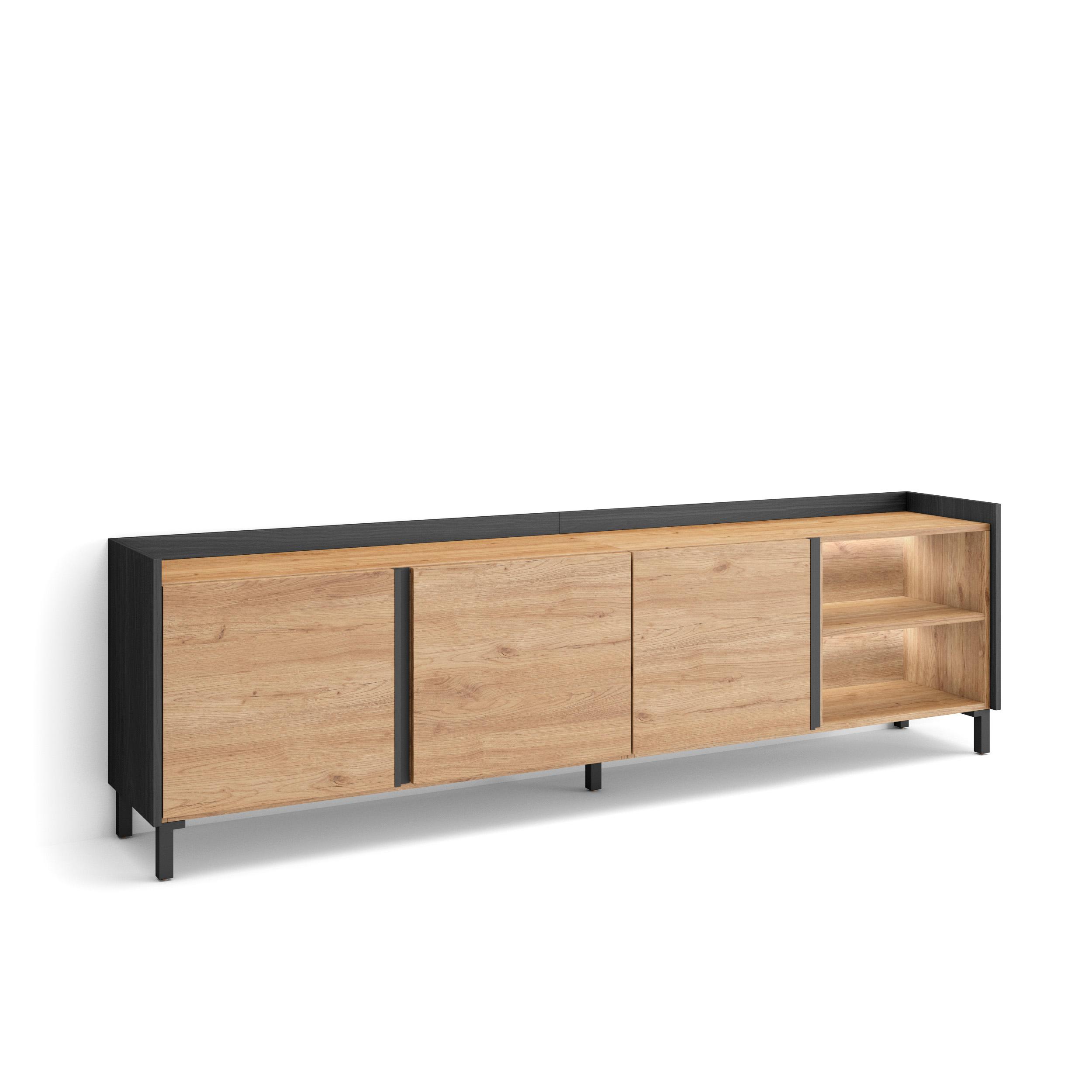 Mueble TV, Televisión, 207x35x61cm, Para TV hasta 80", Diseño industrial, LED
