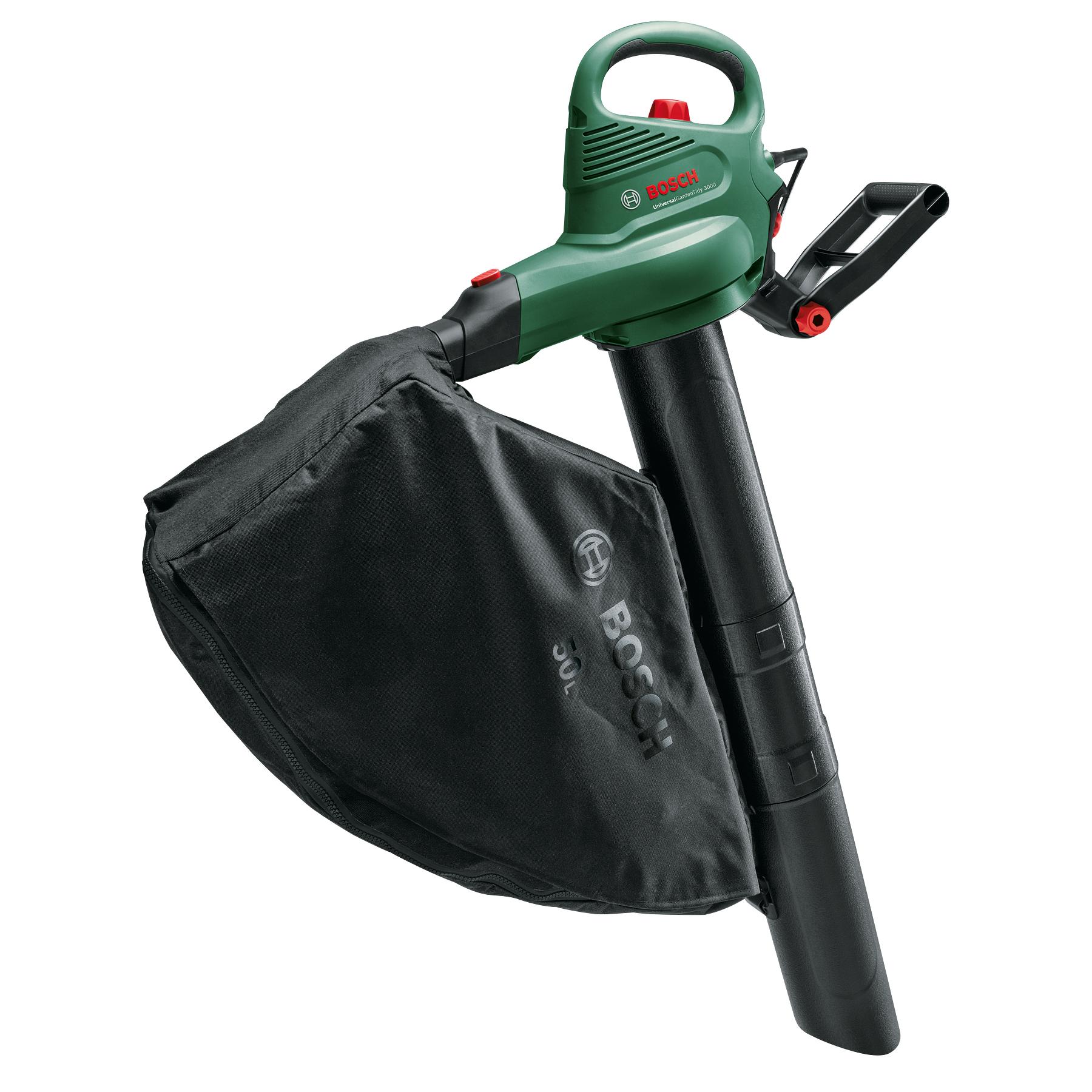 Bosch - Aspirador Soplador 3 en 1 - UniversalGardenTidy 3000 - 3000W, 165-285 km/h, Correa acolchada para el hombro, Bolsa Colectora de 50 Litros