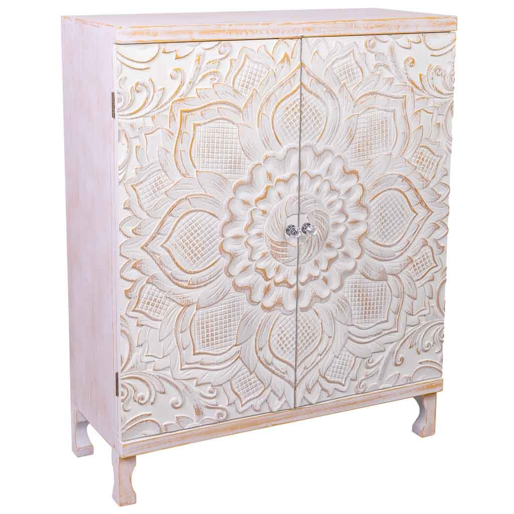 Wonderlust Deco - Armario de madera de 2 puertas Blanco 80x32x100h cm