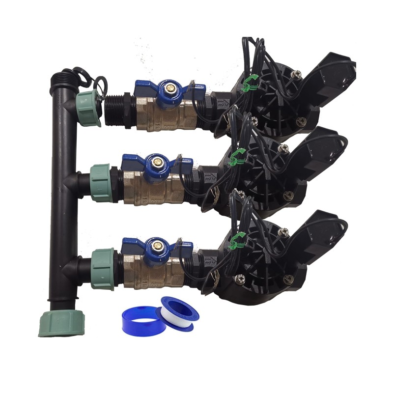 RAIN BIRD Sistema de Riego Automático para Jardín de 3 Zonas | Electroválvula Rain Bird HV 1" 9V | Programadores a Pilas