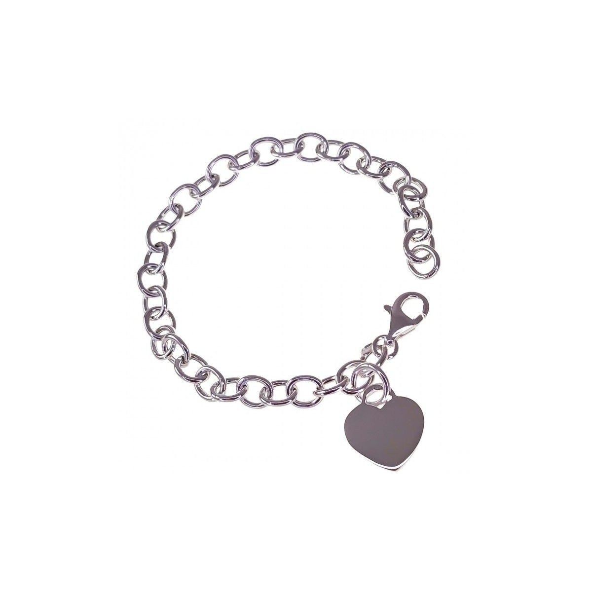 Pulsera plata Ley 925m mujer 18.5cm. cadena eslabones charm corazón liso cierre mosquetón