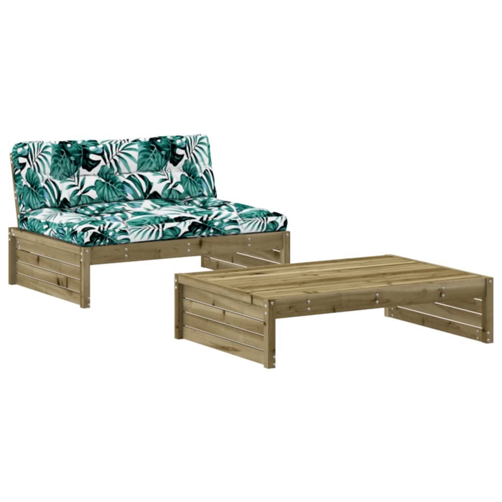 vidaXL Juego de muebles jardín 2 pzas y cojines madera pino impregnada