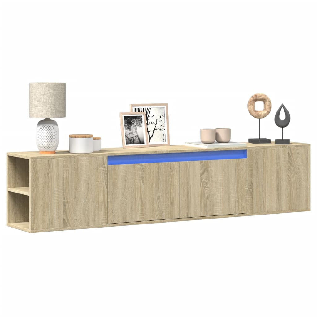 vidaXL Mueble de TV de pared con luz LED 180x31x39,5 cm en color Gris sonoma/Marrón roble/Gris hormigón y más | almacenamiento funcional diseño moderno para baño dormitorio sala