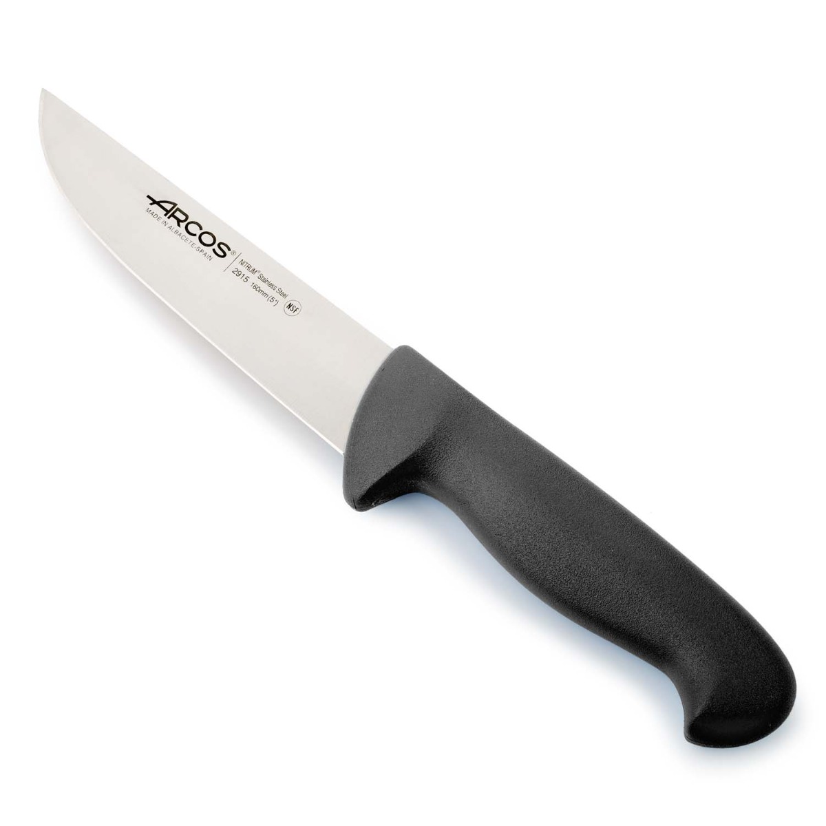 Arcos Cuchillo carnicero Acero Inoxidable Nitrum y Hoja 160 mm. Cuchillo cocina profesional cortar carne, pescado y verduras. Mango ergonómico polioximetileno. Serie 2900. Color negro.