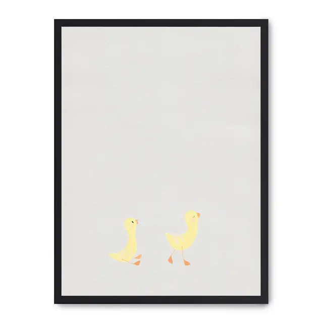 Cuadro two duckles 30x40cm, Póster impreso en papel de primera calidad de 180gr, montado sobre marco de madera MDF acabado en negro., Infantil - Bebé