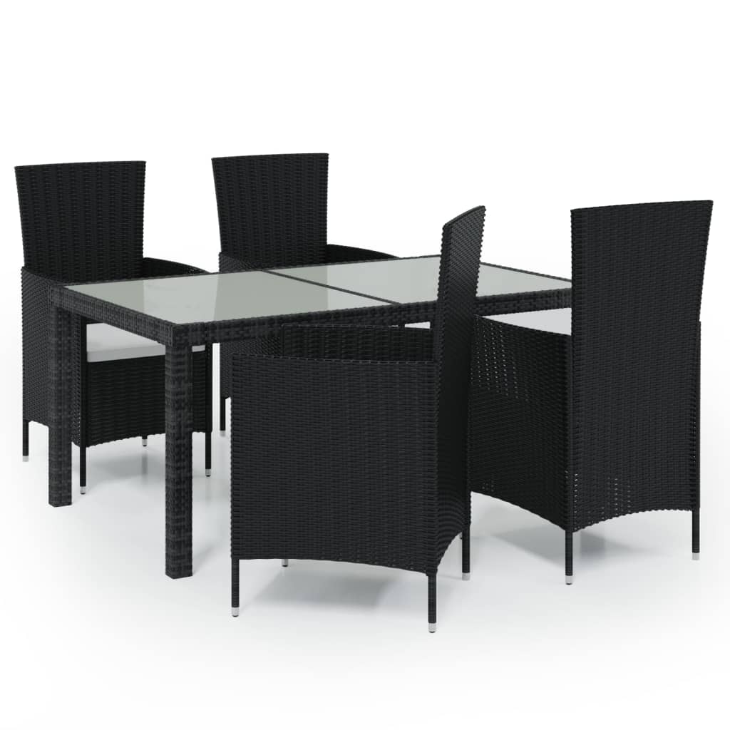 vidaXL Juego de comedor exterior 5 piezas con cojines ratán negro