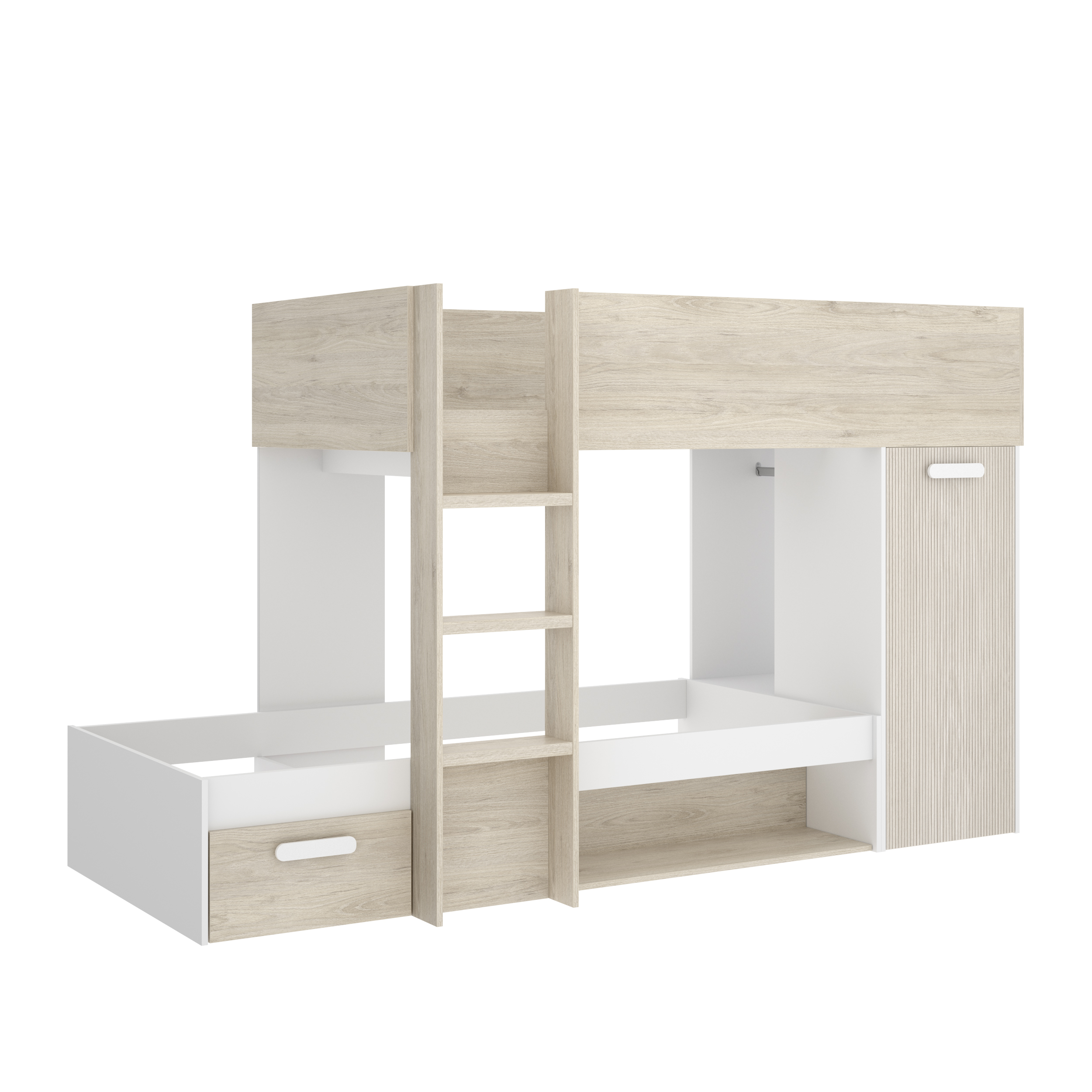 DEKIT GRUPO RIMOBEL KOS - CAMA TREN PARA DORMITORIO - BLANCO / NATURAL ALISTONADO - 150 x 245.8 x 111.7
