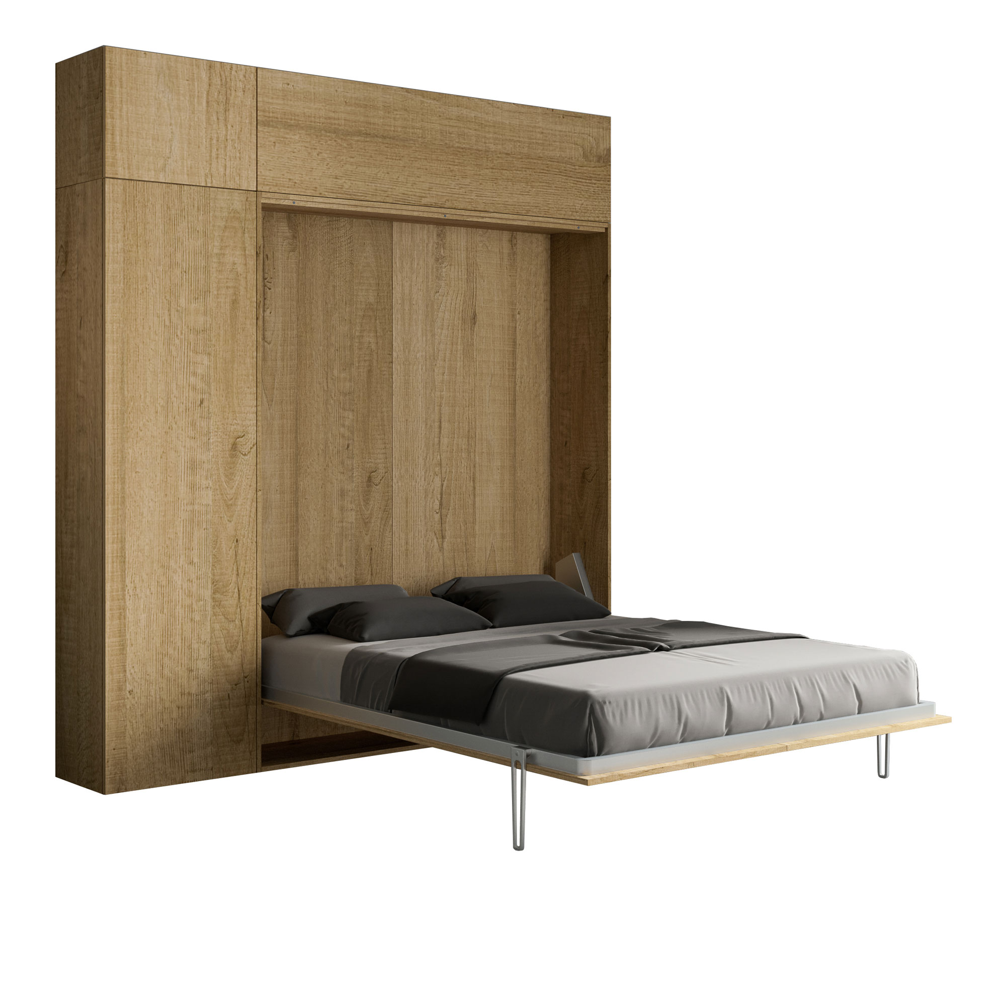 Cama doble Kentaro Oak Nature con columna - mueble de pared vasistas - mueble de pared sobre columna - Itamoby