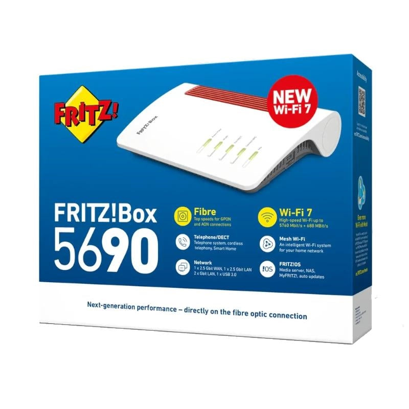 Router Fritz 5690 WiFi 7 GPON 5,76Gbps Doble Banda Ethernet Rojo Blanco