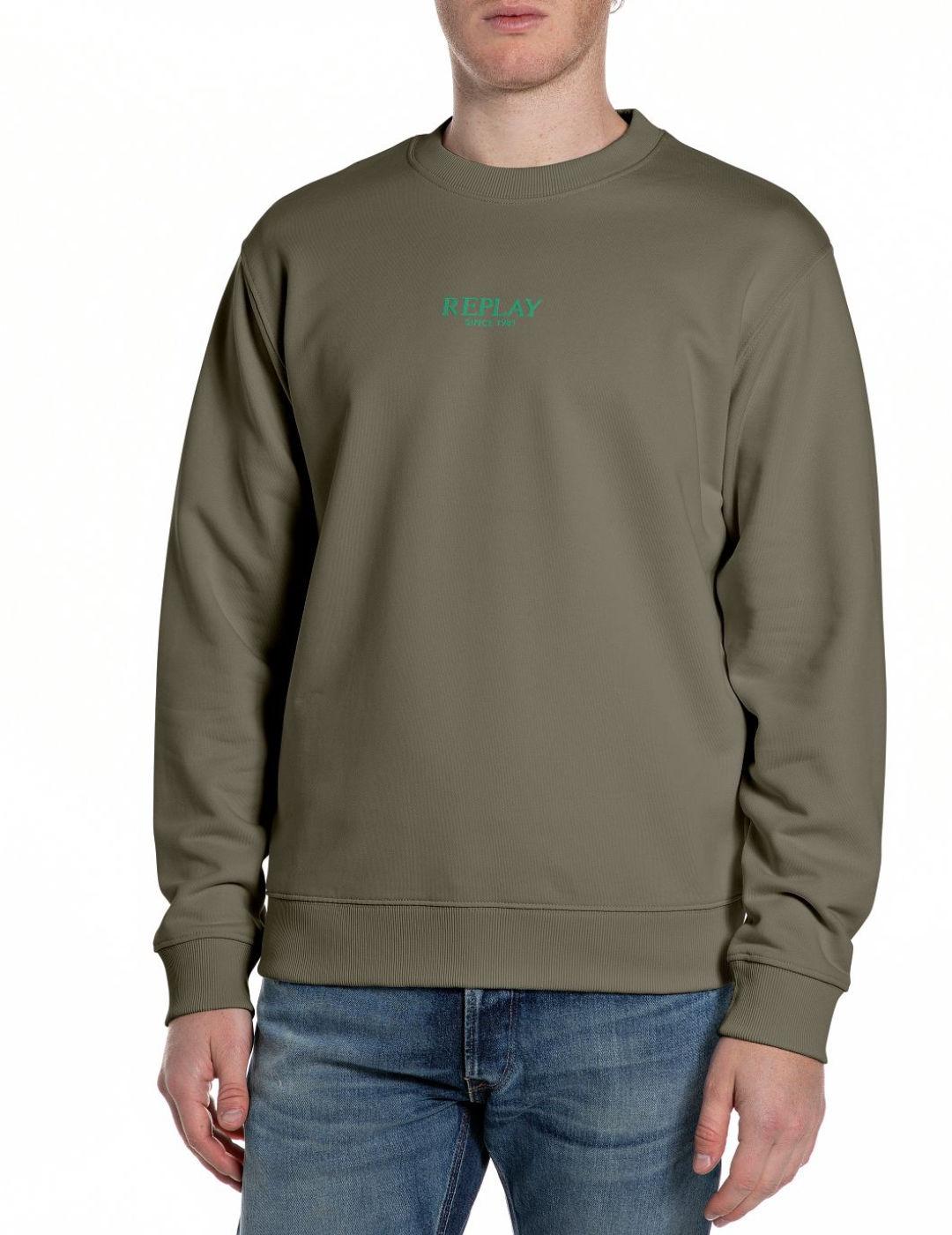 Sudadera Replay verde cuello redondo sin capucha para hombre