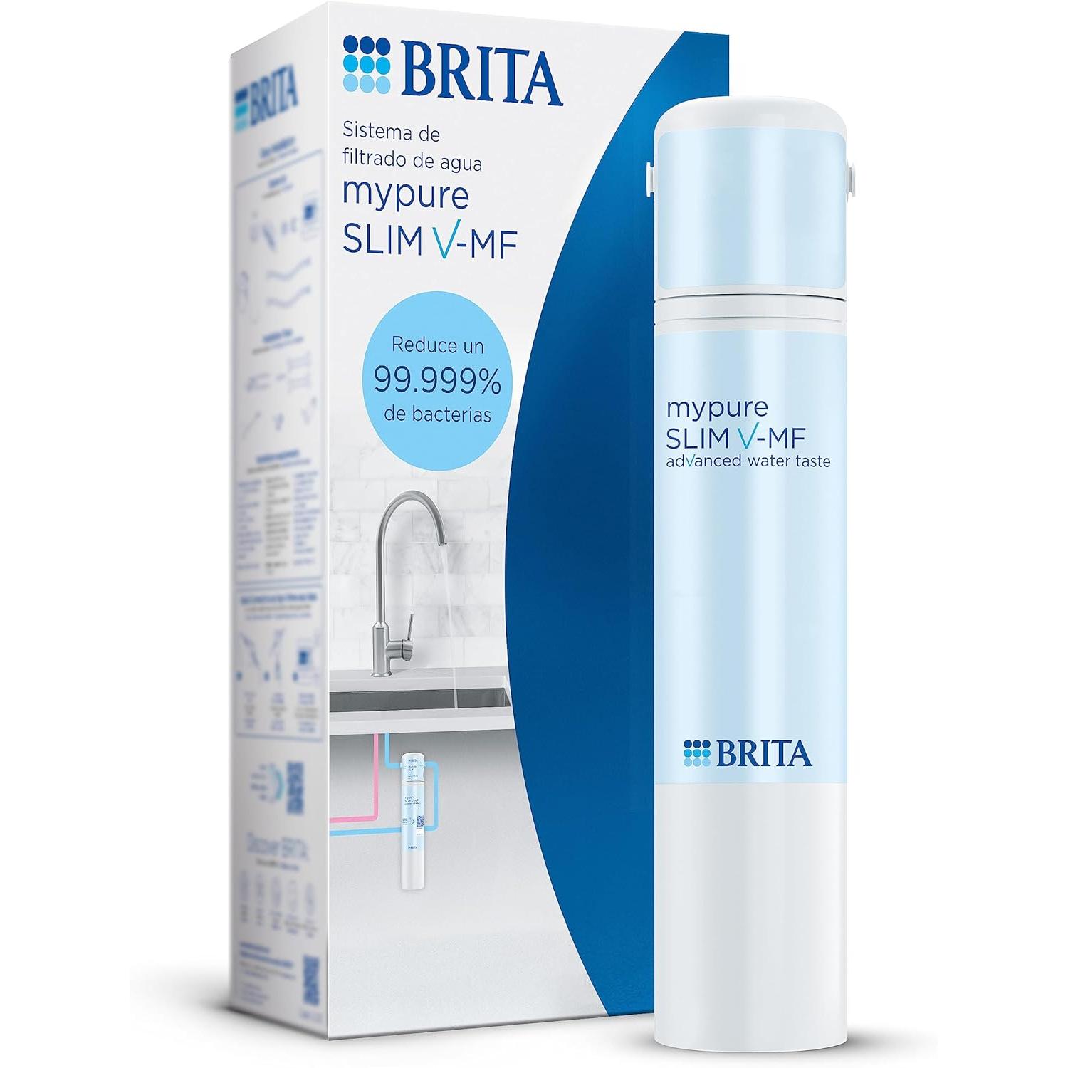 BRITA Sistema de Filtrado de Agua Mypure SLIM V-MF_ Incluye 1x Filtro de Agua (8000 litros)_ Filtrado debajo del fregadero para tu grifo_ para agua libre de un 99_9% de bacterias