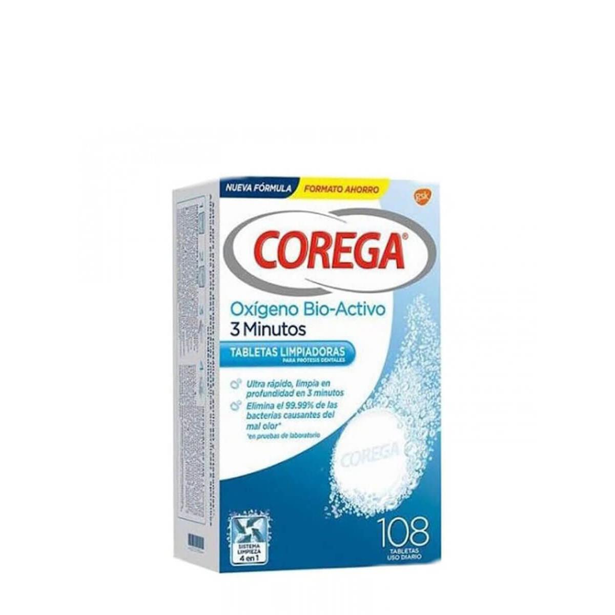 Corega oxígeno bio-activo 108 tabletas