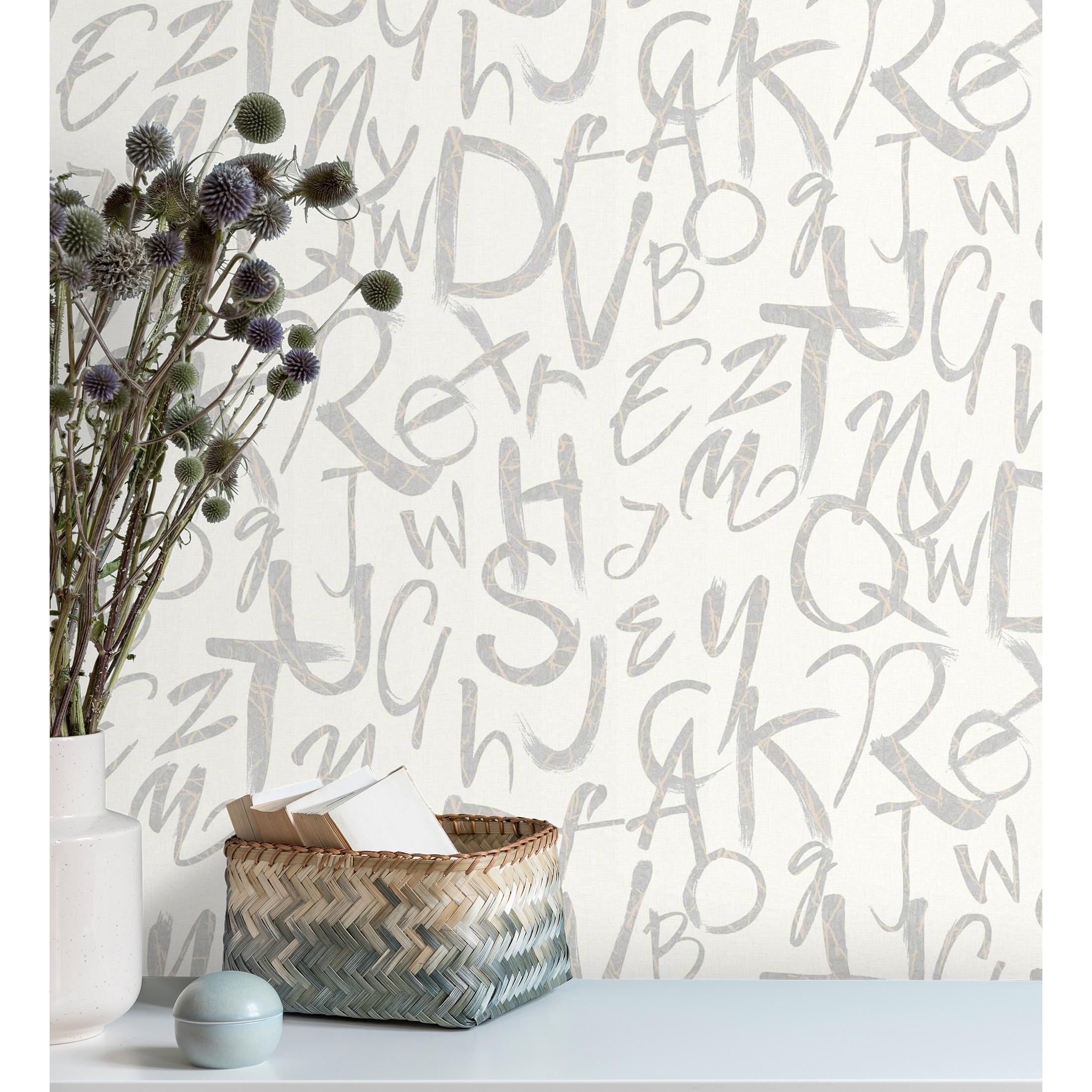Papel pintado vinílico lavable con letras estilo lettering con textura en relieve - Freehand Letters 676310 de GAULAN - Rollo de 10 m x 1,06 m