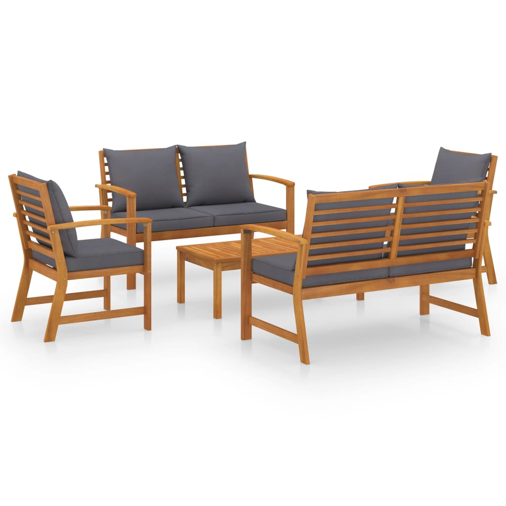 vidaXL Muebles de jardín 5 pzas cojines madera maciza de acacia