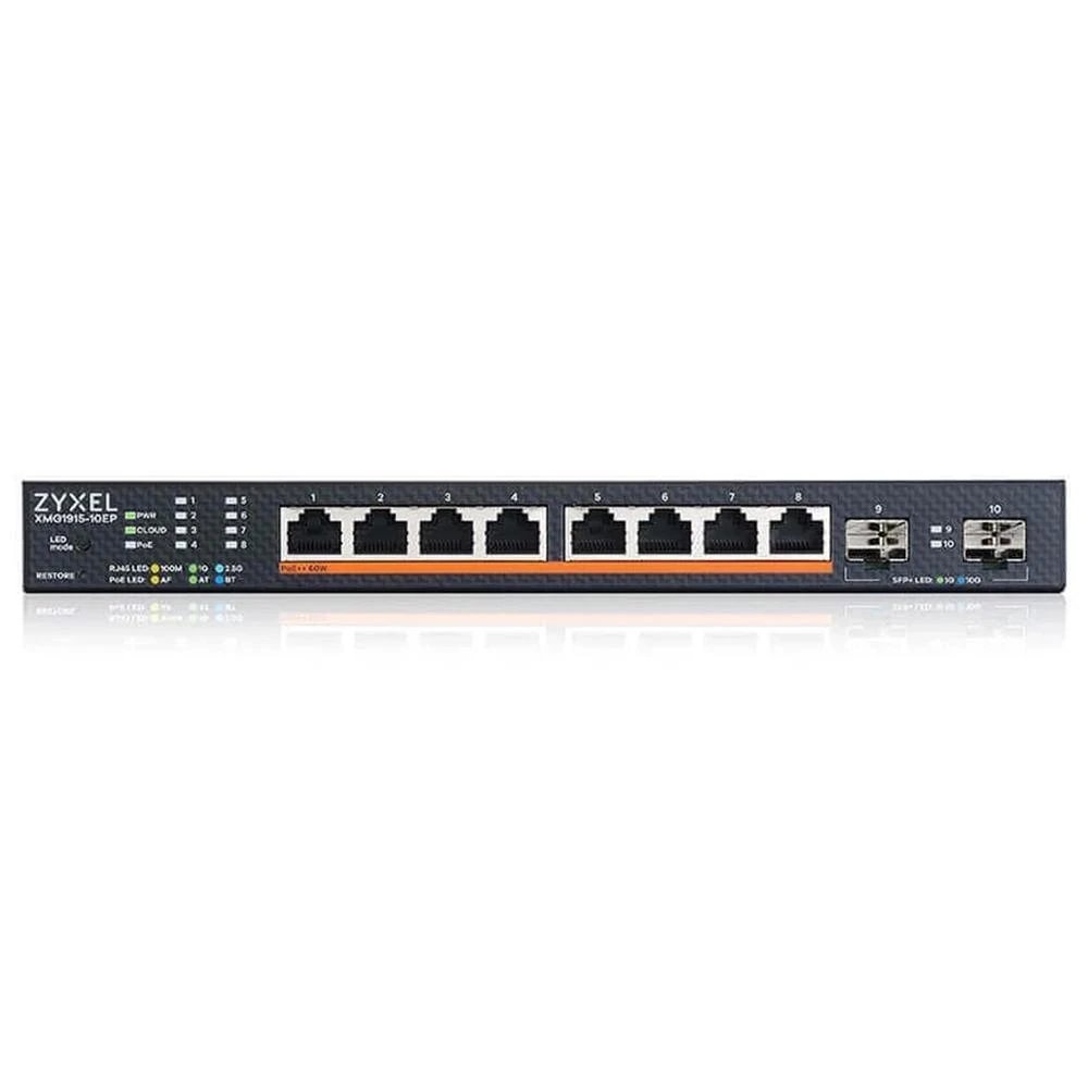 HUB Switch puertos 10 puertos totales: 8 x Ethernet 100M/1G/2,5G (RJ-45) y 2 x SFP/SFP+ (1G/10G) ZYXEL XMG1915-10EP-EU0101F