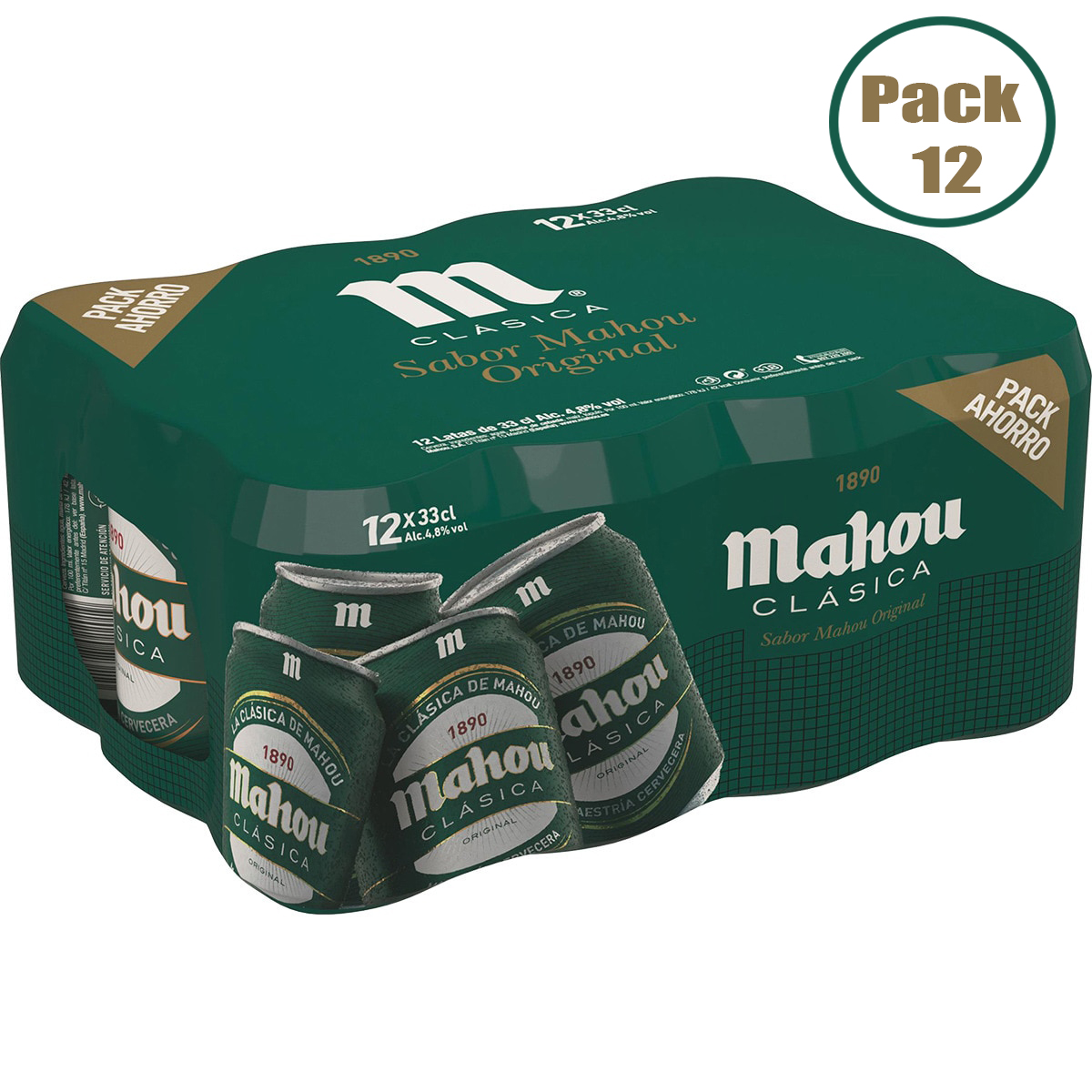 Cerveza tostada Mahou 0.0 alcohol pack de 12 latas de 33 cl.