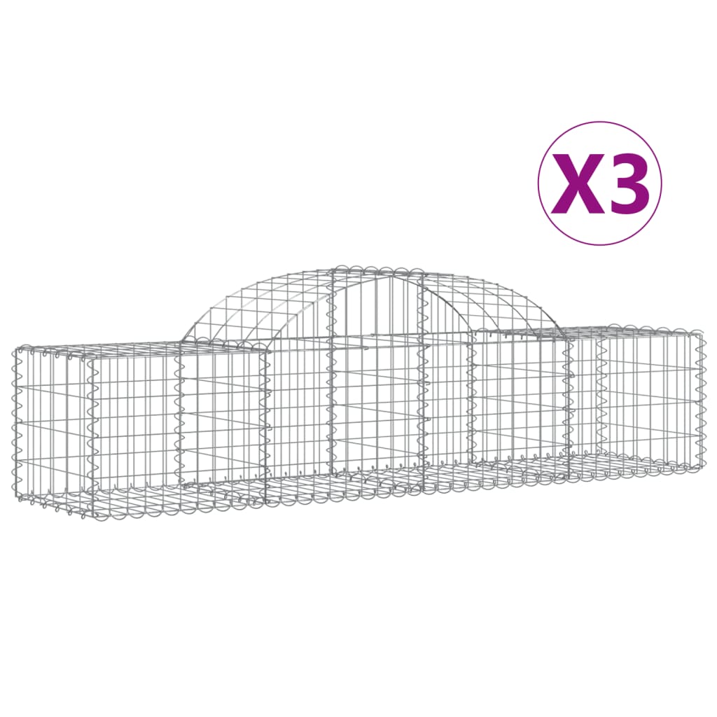 Vidaxl Cestas de Gaviones 3 Uds Forma de Arco Hierro Dimensiones 200 X 30 X 80/100 Cm, 200 X 30 X 160/180 Cm, 200 X 30 X 180/200 Cm y Mas