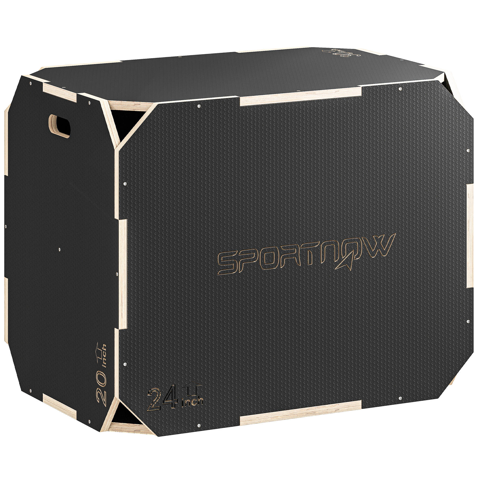 SPORTNOW Cajón Pliométrico de Madera 3 en 1, Plataforma de Caja Pliométrica con 3 Alturas Ajustables 76/61/51 cm, Asas, sin Esquinas, Entrenamiento de Salto, Fuerza, para Casa, Gimnasio y Exterior