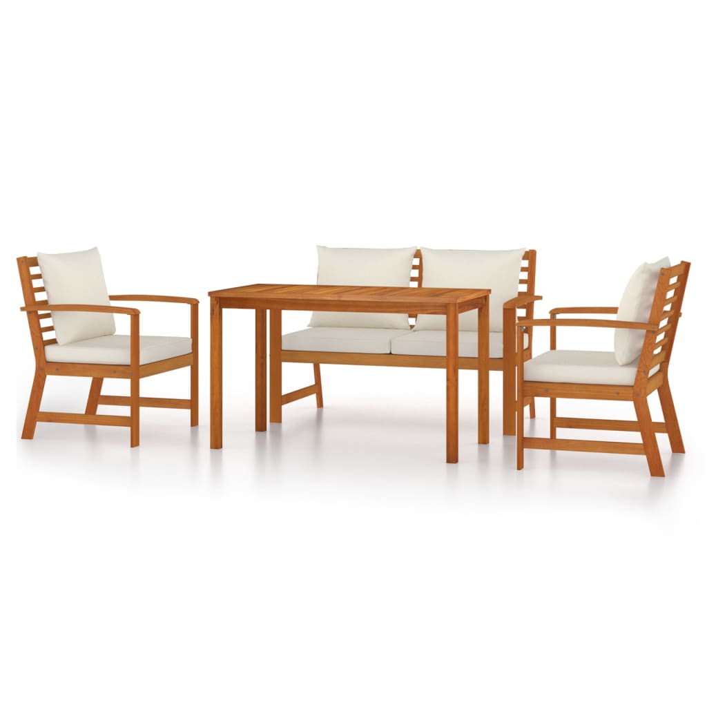 vidaXL Juego comedor de jardín 4 pzas con cojines madera maciza acacia
