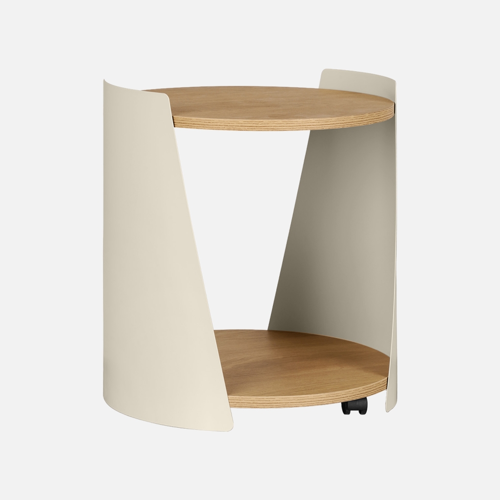 sweeek - Mesa auxiliar de metal y efecto madera, curvado con ruedas , Molto , 40x39x47