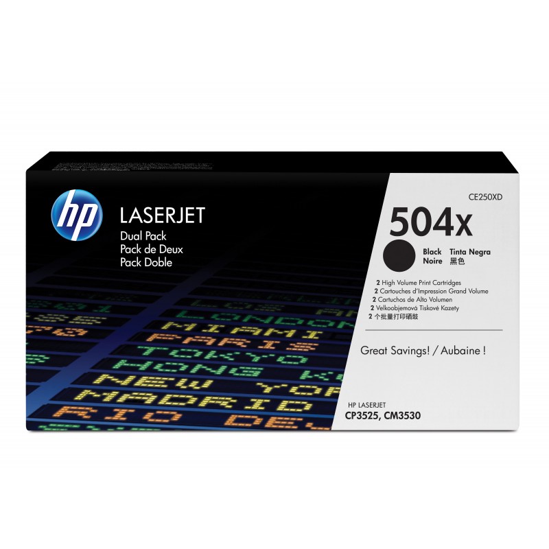HP - Pack de ahorro de 2 cartuchos de tóner original LaserJet 504X de alta capacidad negro CE250XD