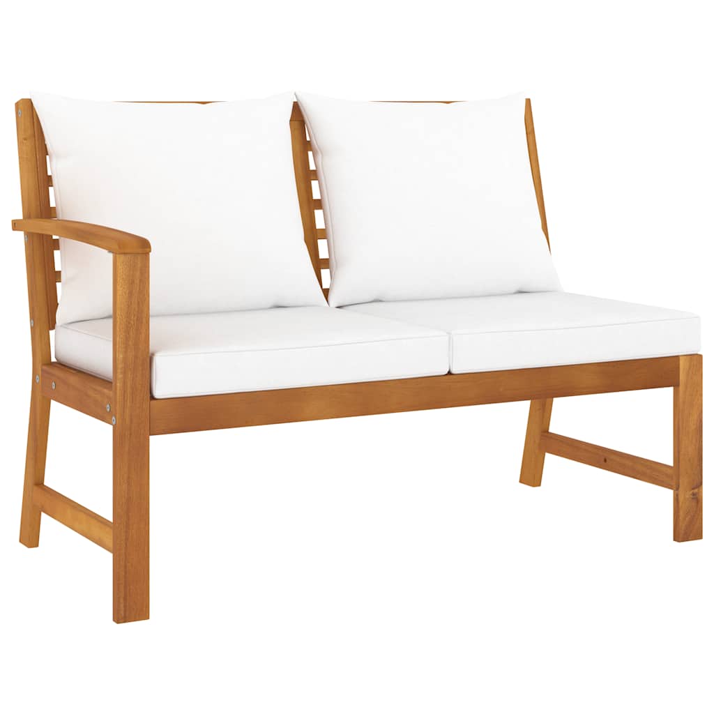 vidaXL Banco de jardín 114,5 cm con cojines crema madera acacia maciza