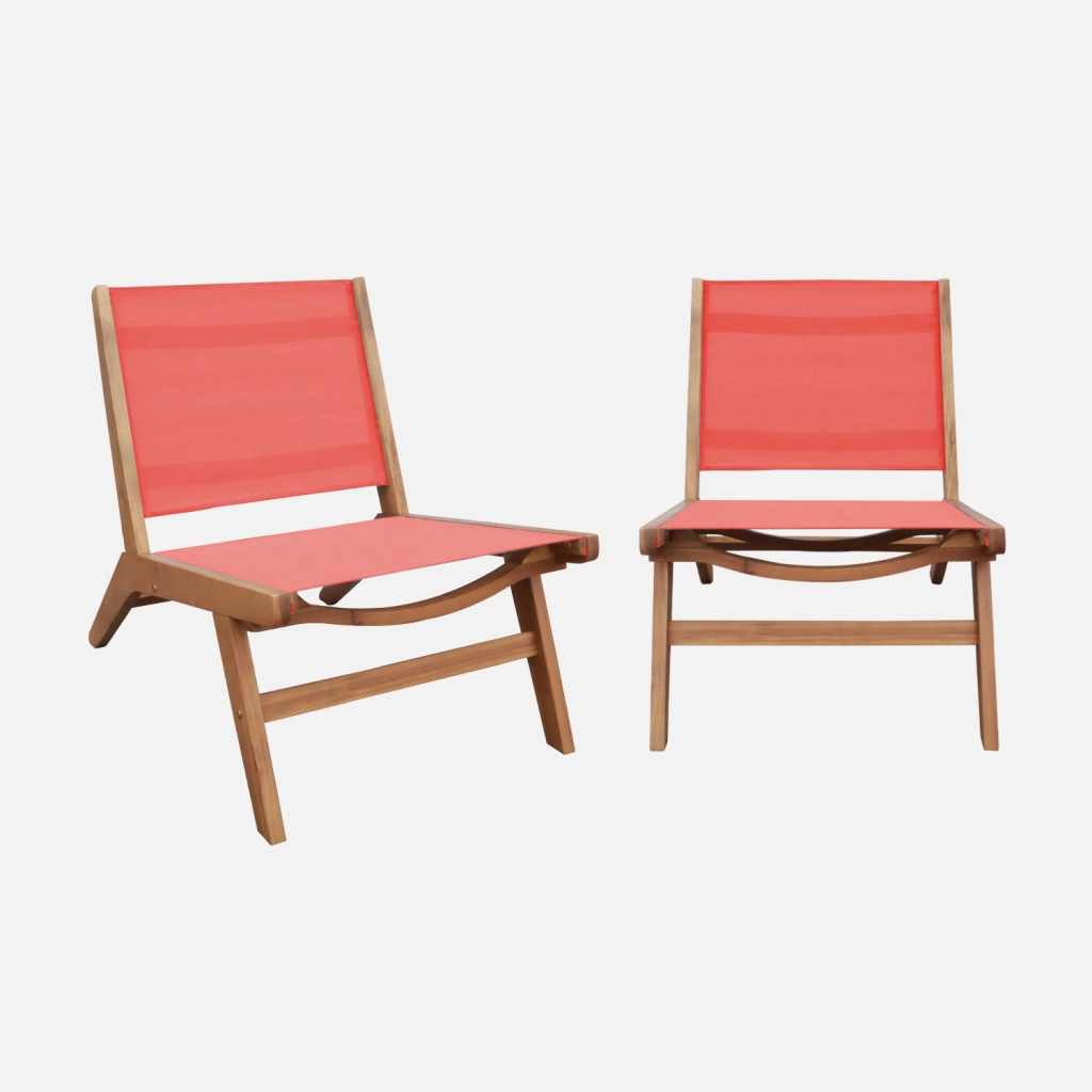 sweeek - Sillón relax de madera de acacia y textilene, set de 2 , Madera , 55x80x70
