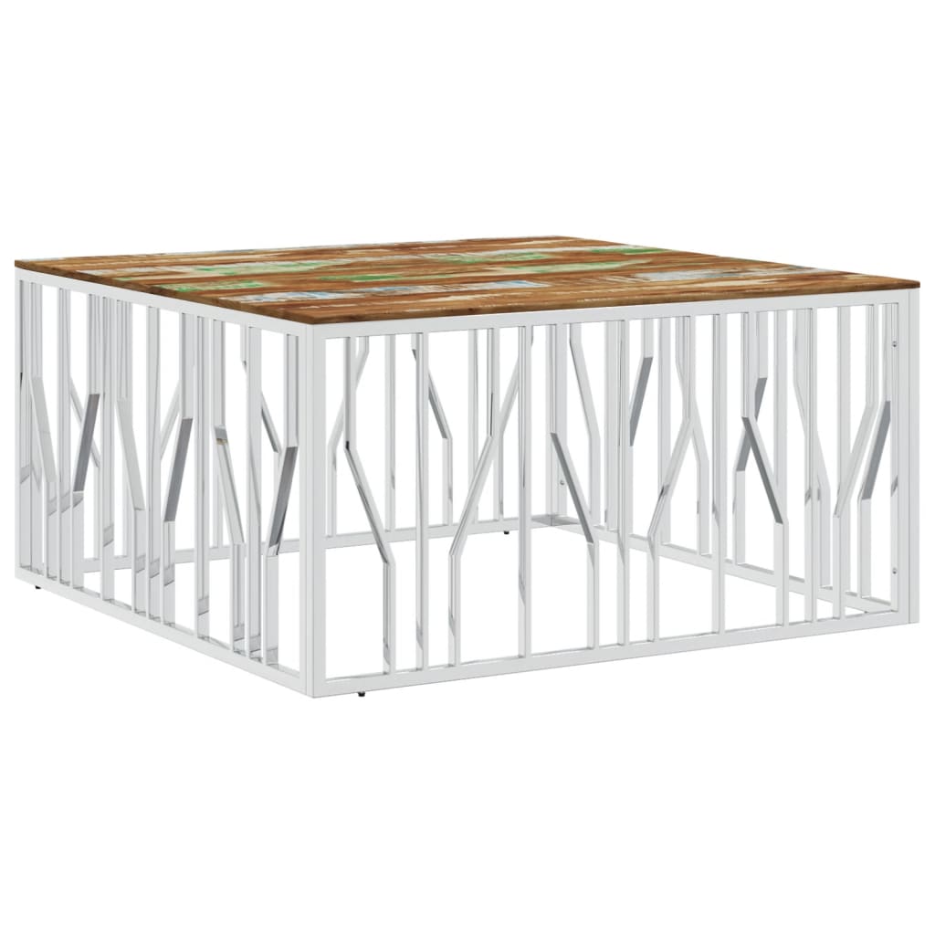 Vidaxl Mesa de Centro Acero Inoxidable y Madera Maciza Acacia Plateado 100x100x50 Cm