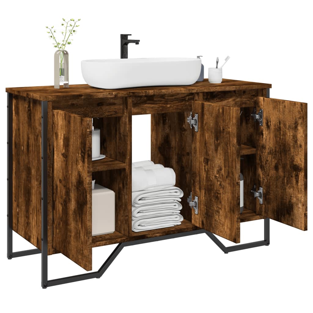 vidaXL Armario lavabo baño madera ingeniería 91x35x60 cm en color Roble ahumado/Marrón roble/Gris sonoma y más | almacenamiento funcional diseño moderno para baño dormitorio sala