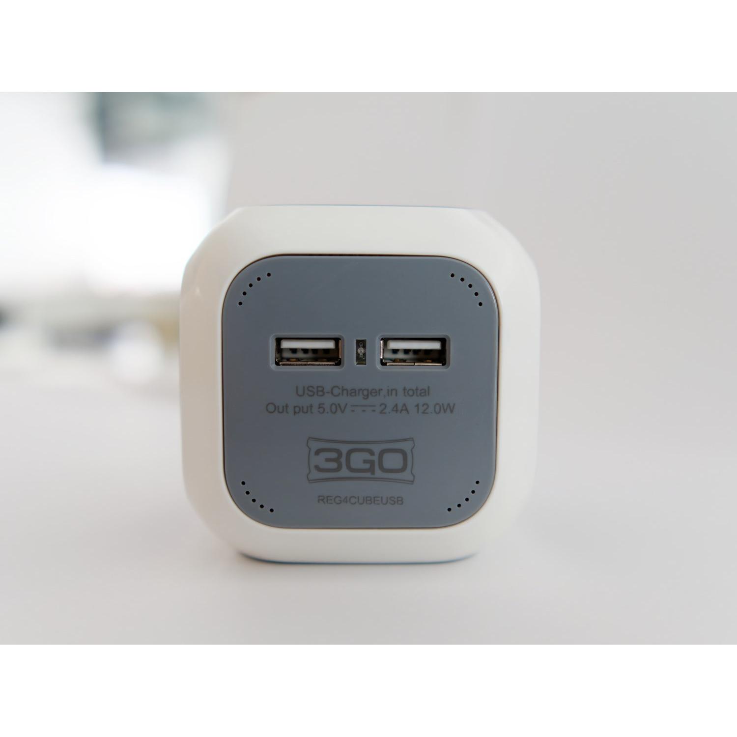 Regleta 3Go 4 Tomas + 2xusb 2.4A Cube - Diseño Moderno