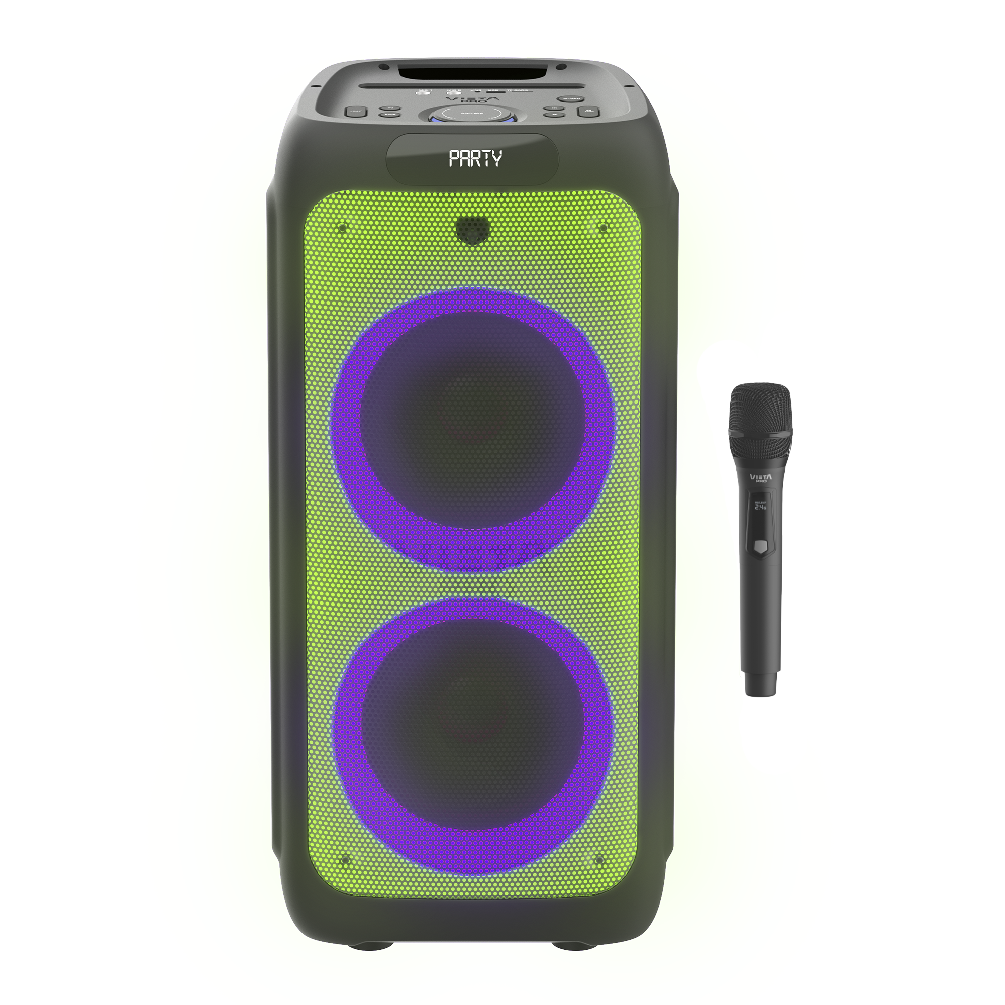Vieta Pro Party 220 | Altavoz Potente Bluetooth de 500W con Auracast, 10h de autonomía, USB, Micrófono inalámbrico, Función TWS,2x Woofer de 6" y Tweeter, Leds RGB con Luces Flash.