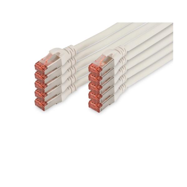 DIGITUS Cable LAN Cat 6 - 5m - 10 Piezas - Cable de red RJ45 - S/FTP Blindado - Compatible con Cat 6A y Cat 7 - Blanco