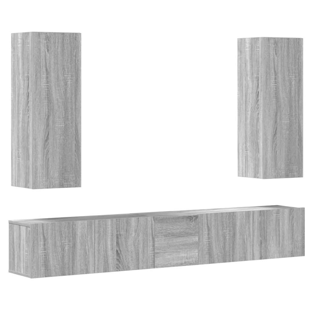 vidaXL Set de muebles para TV 5 pzas madera contrachapada en color Gris sonoma/Madera antigua | almacenamiento funcional diseño moderno para baño dormitorio sala