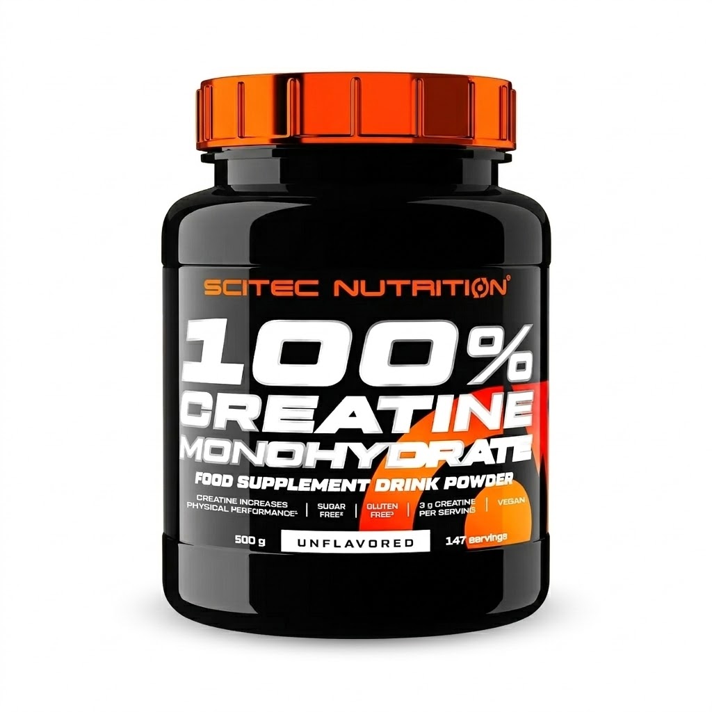 Scitec Nutrition 100% Creatine Monohydrate 500 gramos - Matriz Pura de Fosfágenos - Mantenimiento Crónico de la Saturación Sarcoplasmática y Resíntesis de ATP - Formato Clínico 500g (100 Dosis)