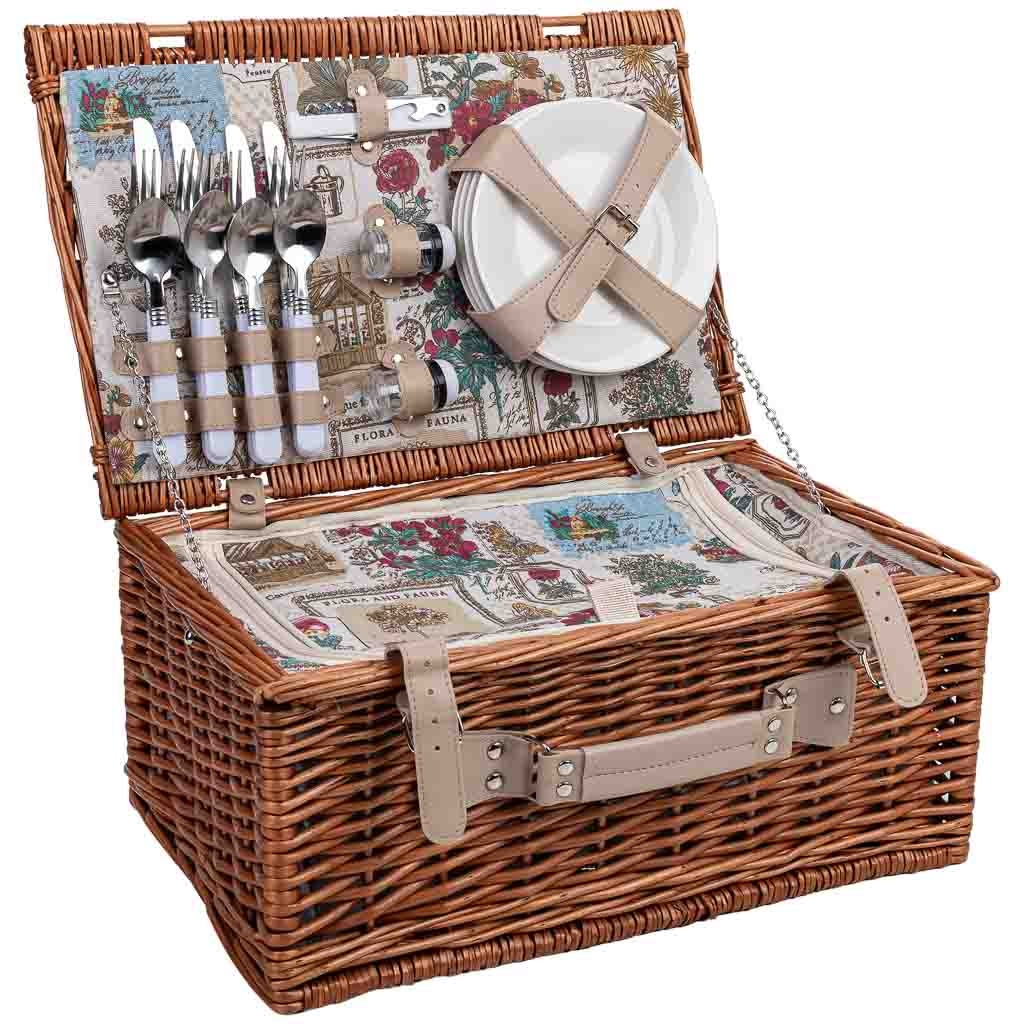 Wonderlust Deco - Cesta de picnic 4 servicios marrón 46x30x21cm Marrón 46x30x21h cm