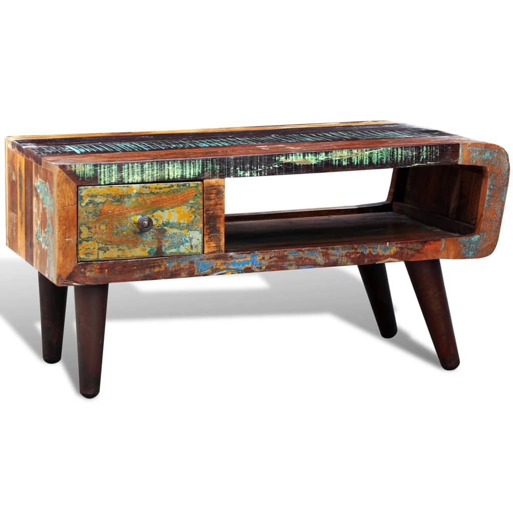 Vidaxl Mesa de Centro con Borde Curvado 1 Cajón Madera Reciclada