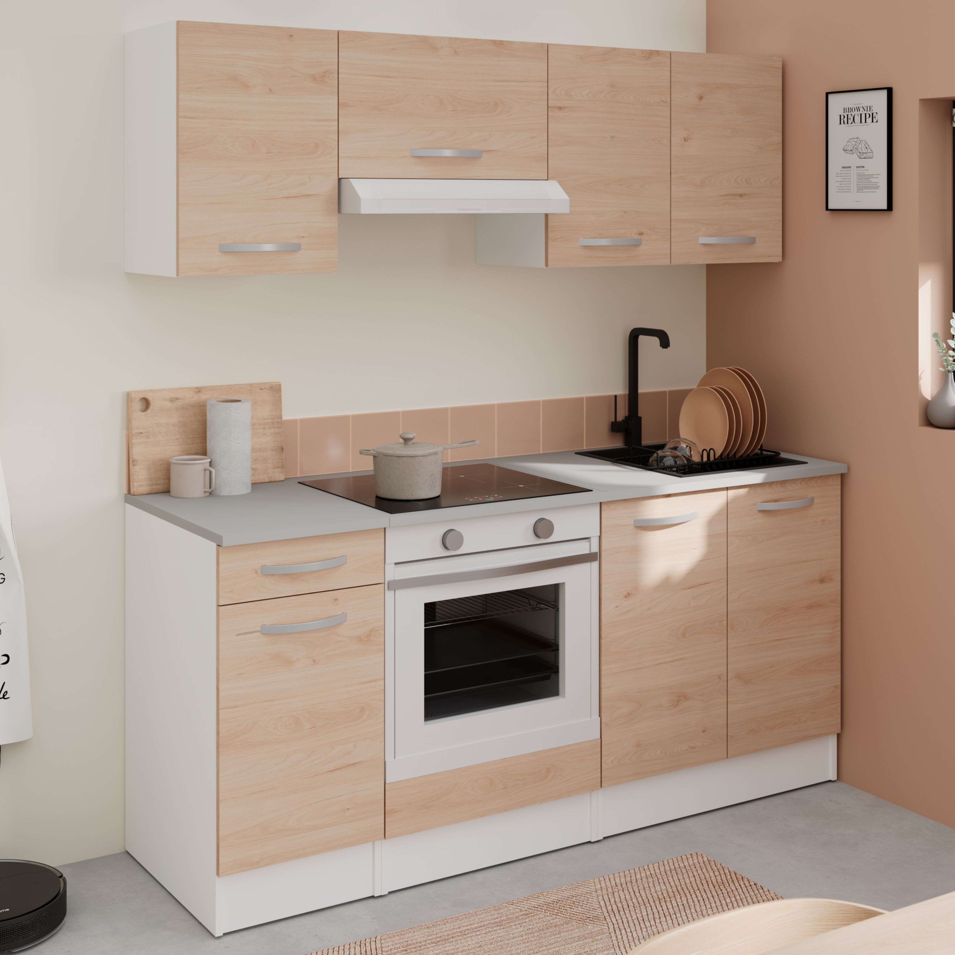 Miroytengo Pack de Muebles de Cocina Eko Estilo Moderno en Color Blanco Mate y Roble Jackson con Módulos Fregadero Campana y Horno
