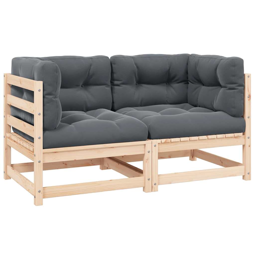 vidaXL Sofás de esquina de jardín 2 uds cojines madera maciza de pino