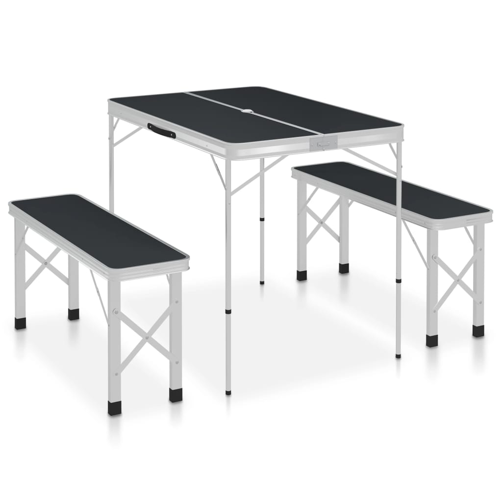 vidaXL Mesa de Camping Plegable con 2 Bancos Aluminio Senderismo Jardín Color Blanco,  Gris,  Marrón y mas