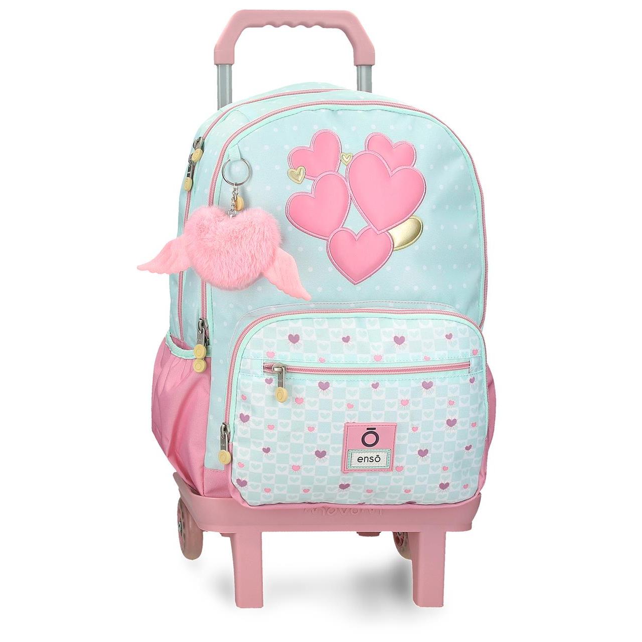 Mochila escolar con carro Enso Hearts turquesa