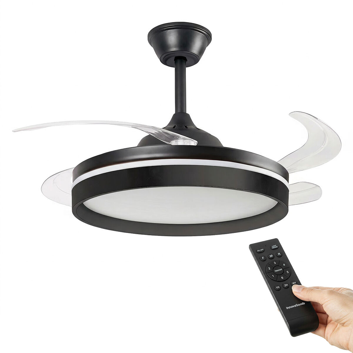 Ventilador de Techo con Luz LED, 4 Aspas Retráctiles y Mando a Distancia InnovaGoods