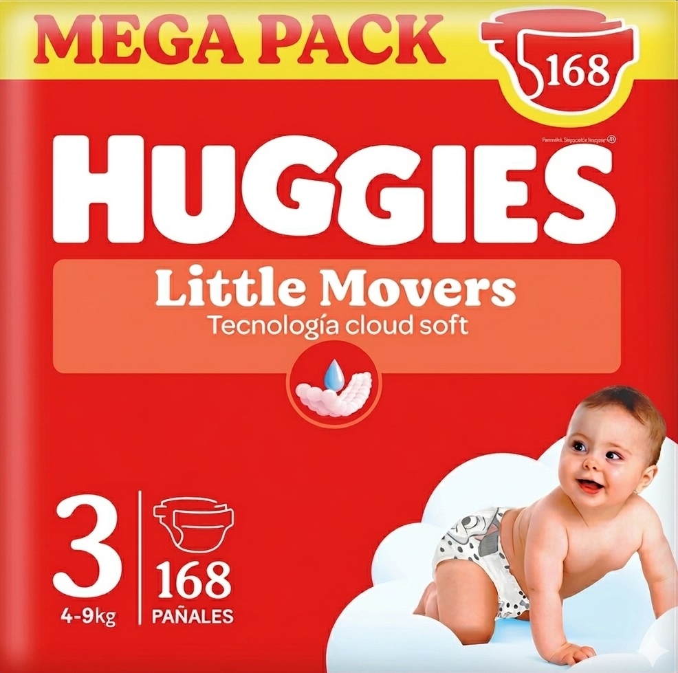 Huggies Little Movers - Ultra Comfort Pañales para Bebé, Tallas 3,4,5 y 6. Cintura Flexible, Elástica y Suave, Efecto Anti-Humedad, Mantiene al Bebé Seco hasta 12 horas, Comodidad para la piel 24/7, Diseños Disney.