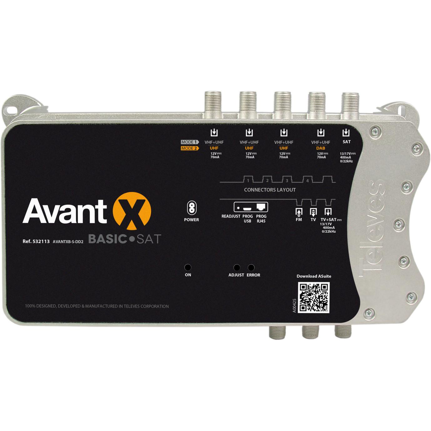 Televes Central Programable AVANT X Basic para Terrestre y Satélite con 32 Filtros Programables y Amplificación Equilibrada