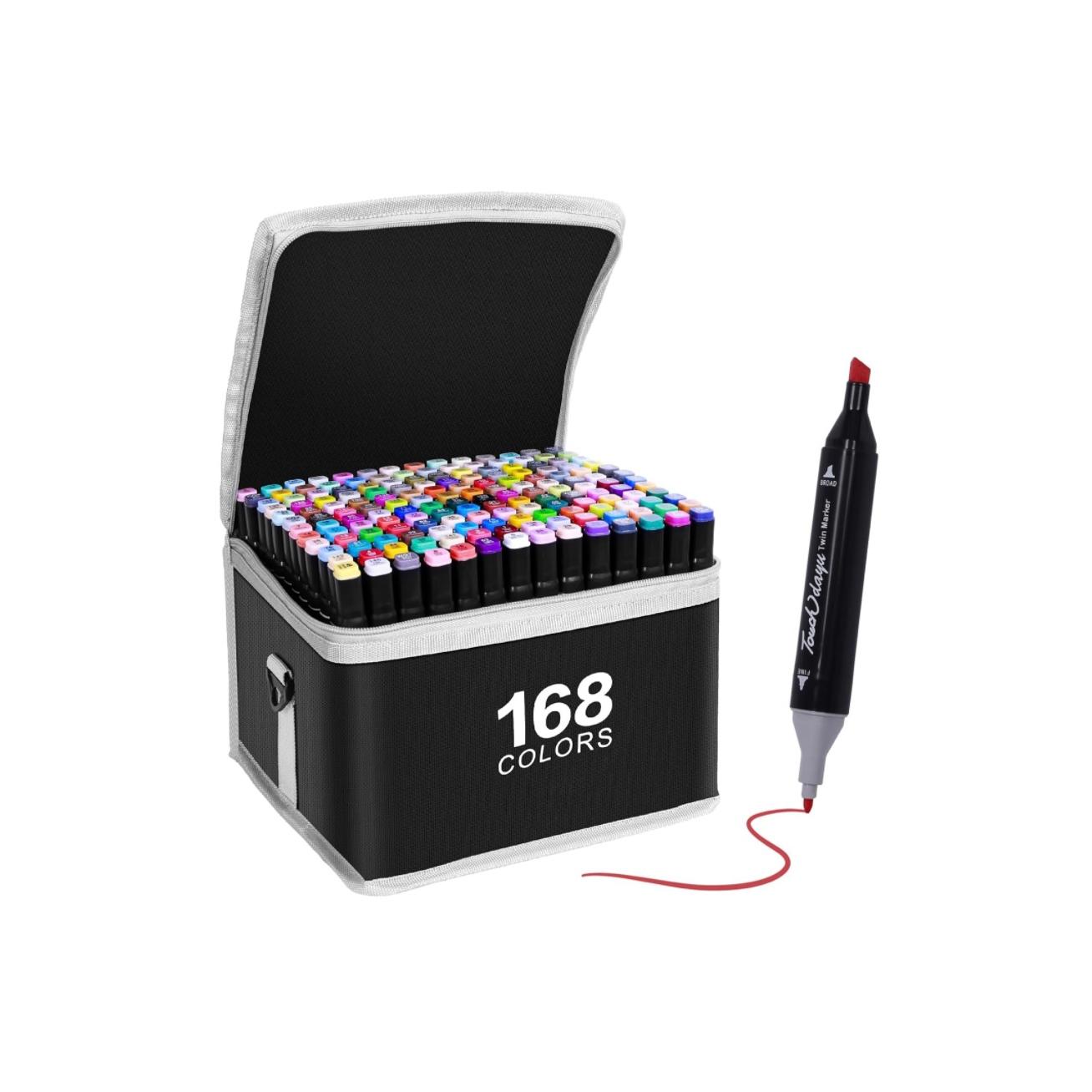 Set de 168 Rotuladores de Doble Punta para Dibujo, Ilustración y Diseño con Estuche Portátil
