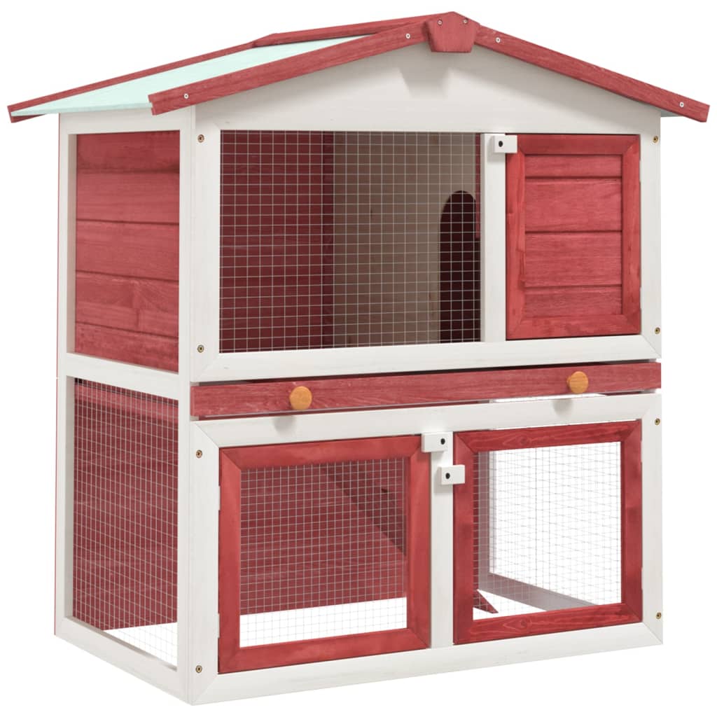vidaXL Conejera de Exterior 3 Puertas Madera Casa de Conejos Jaula de Mascota Color Gris,  Marrón,  Rojo y mas