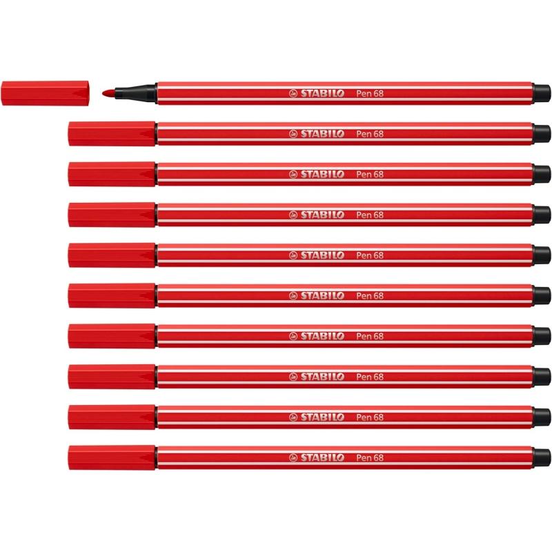 Stabilo pen 68 rotulador de punta de fibra - trazo de 1mm aprox. - tinta con base de agua - color carmin (10 uds)
