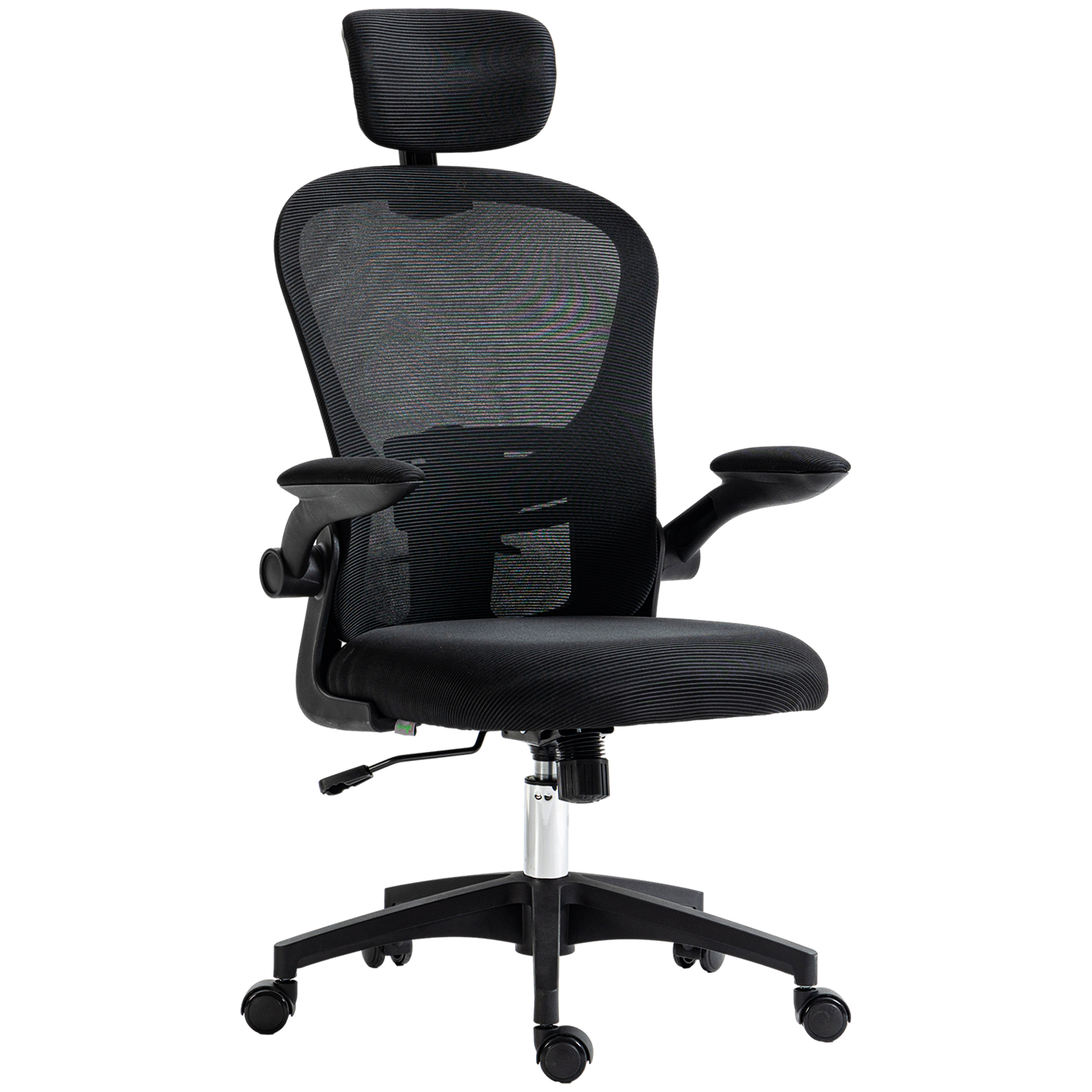 Vinsetto Silla de Malla Basculante Silla de Oficina Giratoria Silla de Escritorio con Respaldo Alto Reposacabezas Ajustable Soporte Lumbar 4D Brazo Abatible Altura Ajustable 62x64x112-120 cm