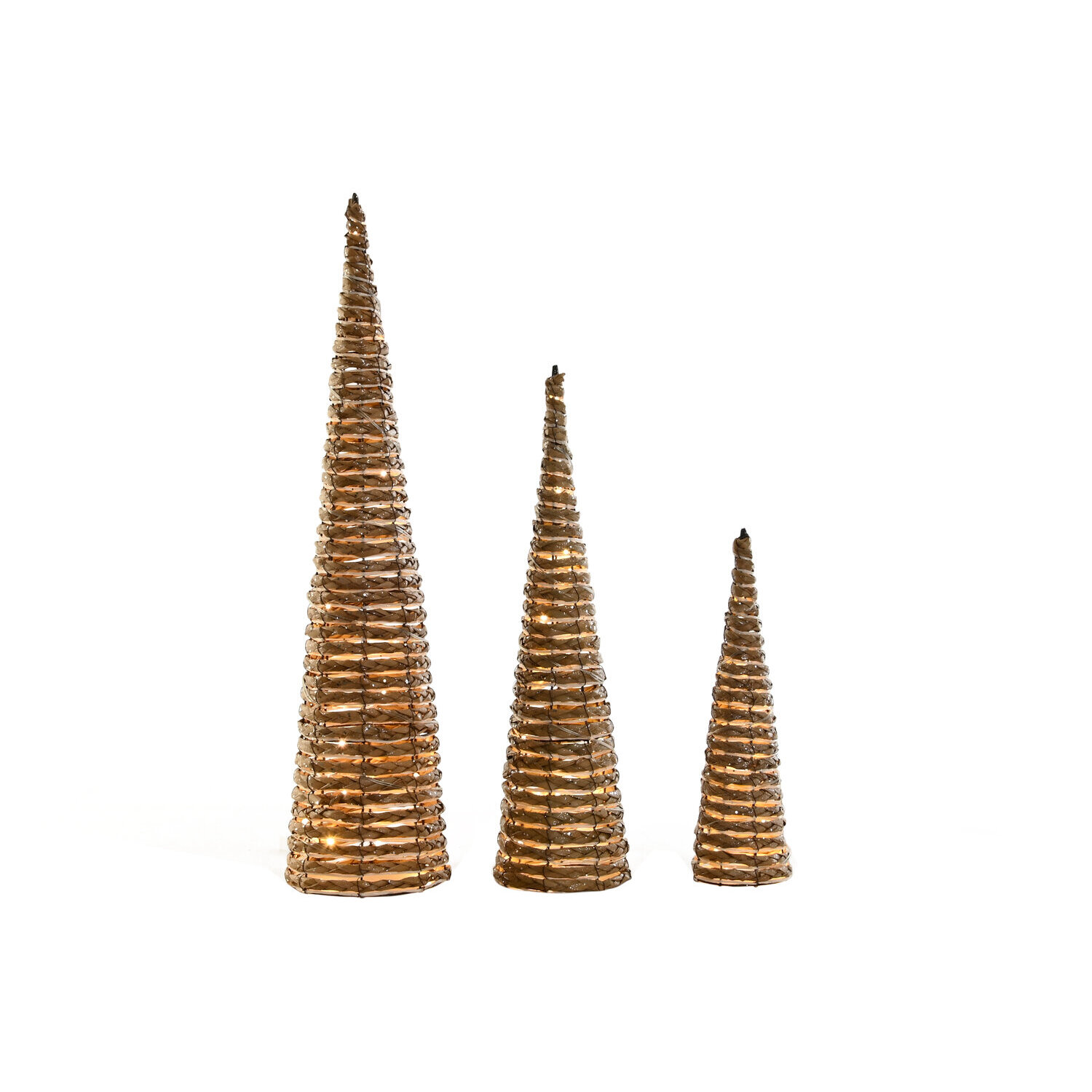 Cono set 3 led ratan 20x20x80 natural , Navidad alpina. La mejor decoración de navidad para tu hogar.