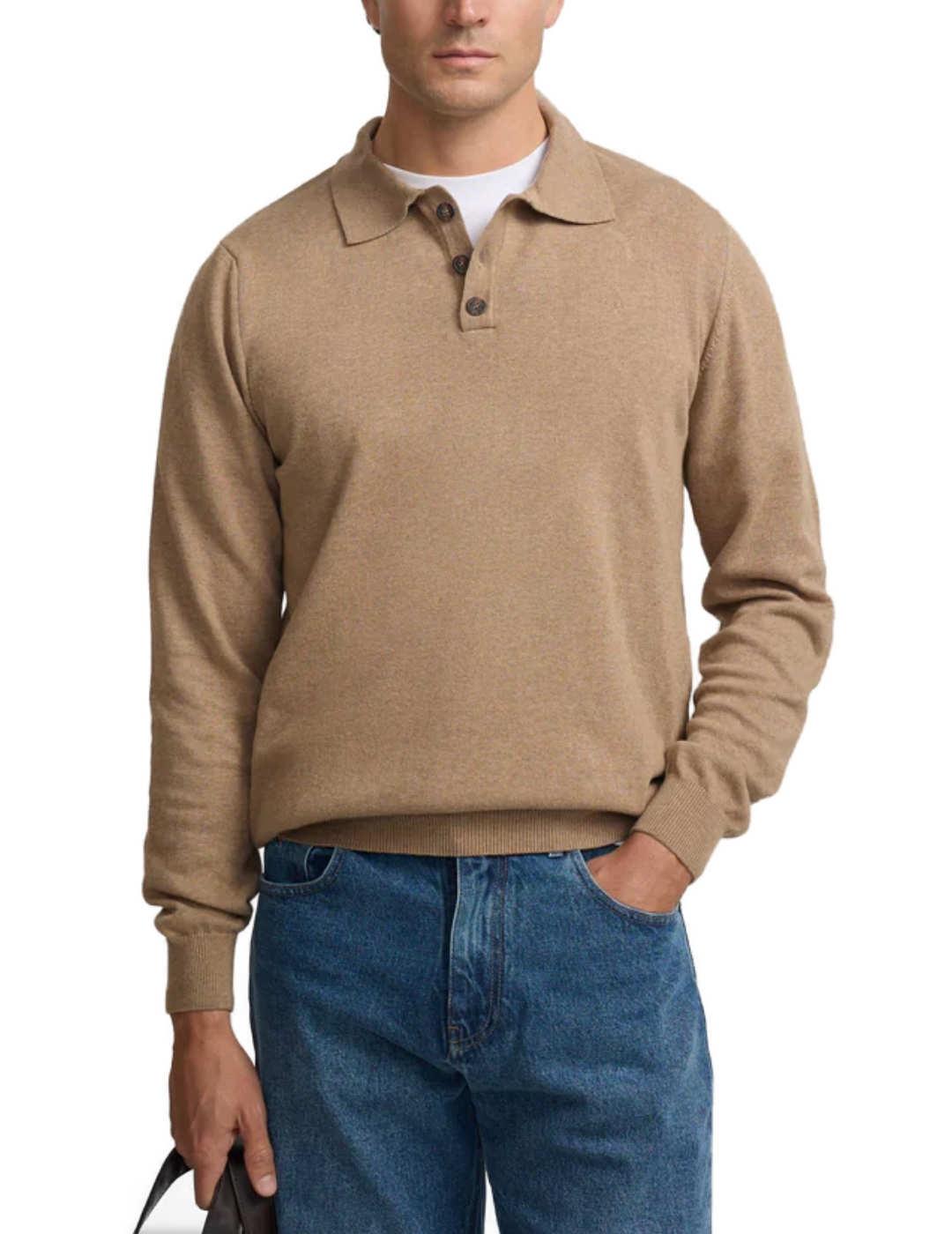 Jersey Silbon cuello polo con botones beige medio hombre