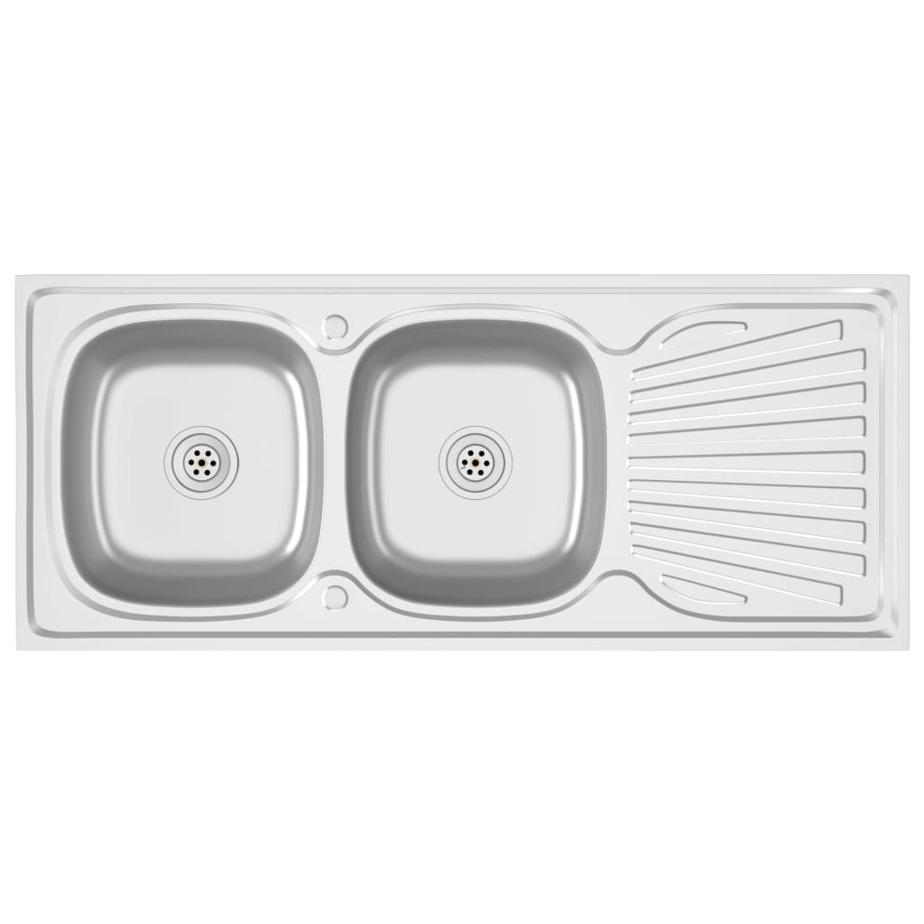 vidaXL Fregadero de Cocina 2 Senos Acero Inoxidable Lavabo Dimensiones 1200 x 500 x 155 mm, 1200 x 600 x 155 mm